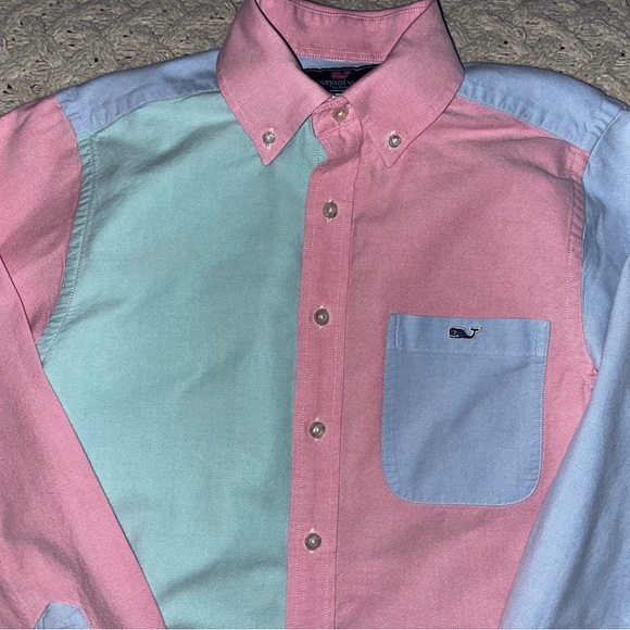 Vineyard Vines Slim Fit Tucker Shirt Green Blue Pink Oxford Button Down Size XS - Picture 8 of 14